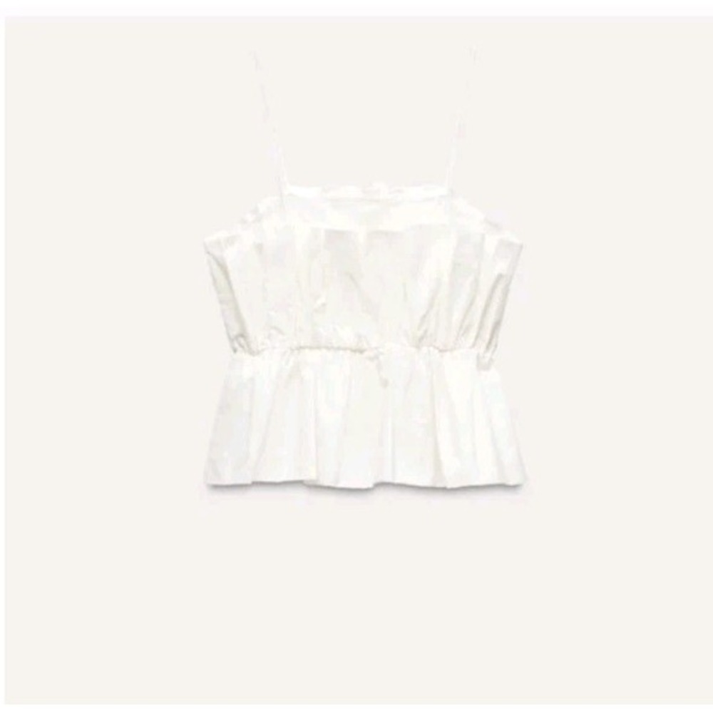 Zara Gathered Poplin Top White Size XL NWOT - Picture 8 of 10